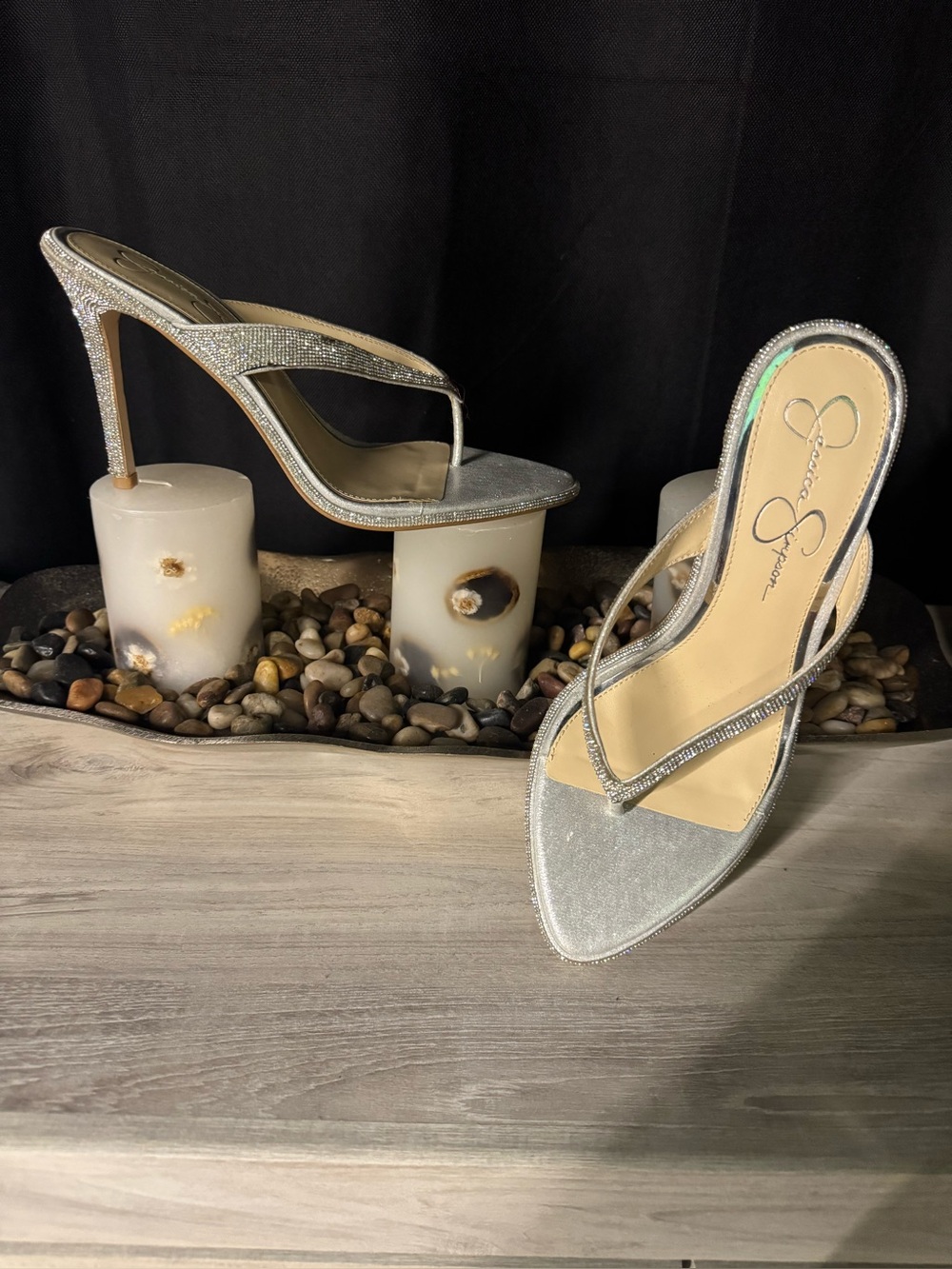 Jessica Simpson Silver Glitter Thong-Heel Sandals